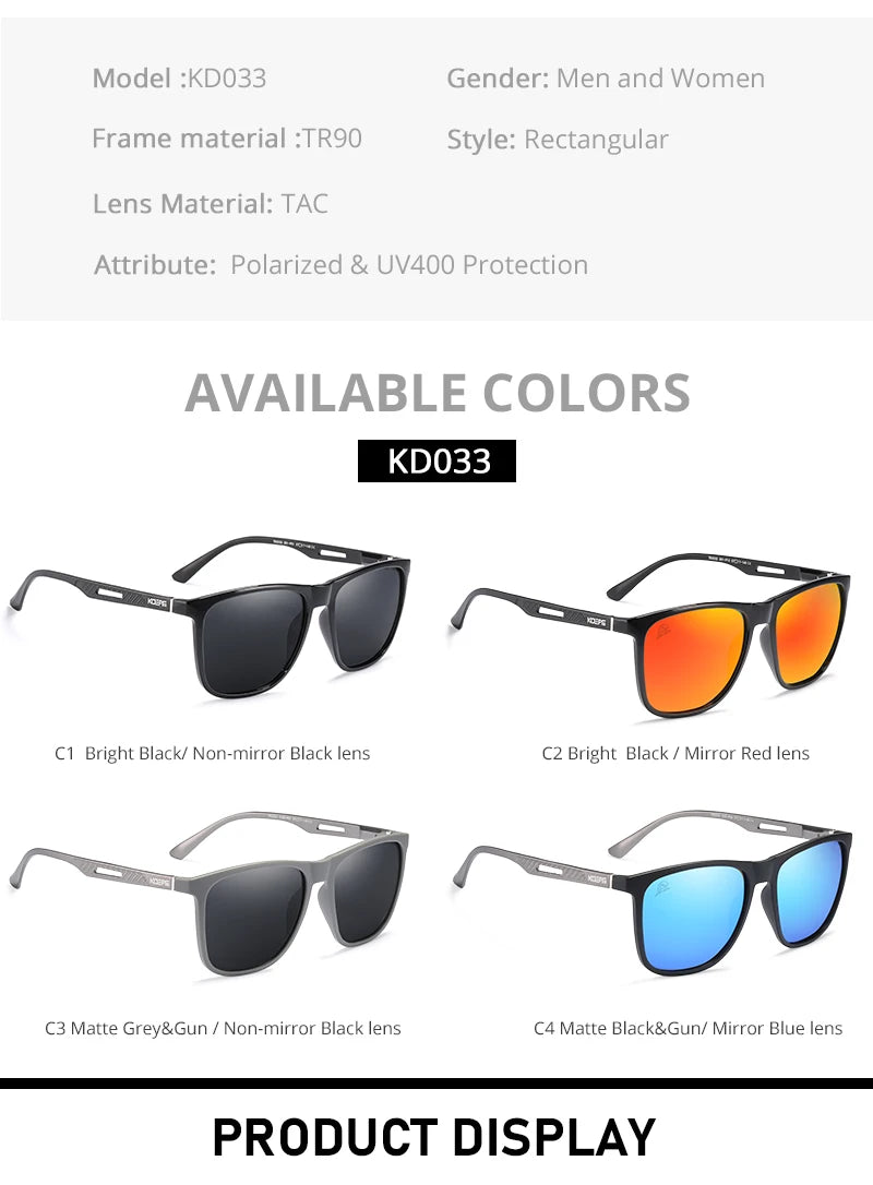 KDEAM Strong Spring Hinges Coating Polarized Sunglasses Men Light TR90 Frame Sun Glasses with Aluminum Magnesium Legs