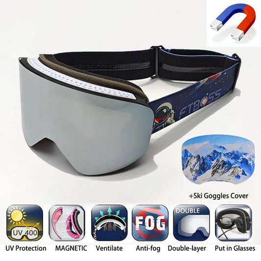 Ski Goggles Magnetic Ski Goggles Safety Glasses Double Layer Anti Fog All Day Skiing Glasses HD Lenses Ski Equipment Windbreak